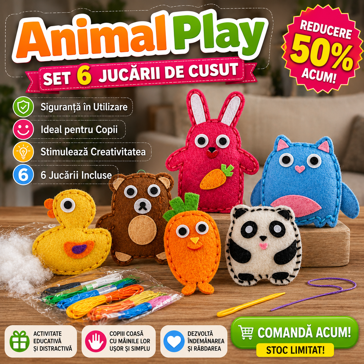 Set 6 Papusi De Cusut Pentru Copii - AnimalPlay
